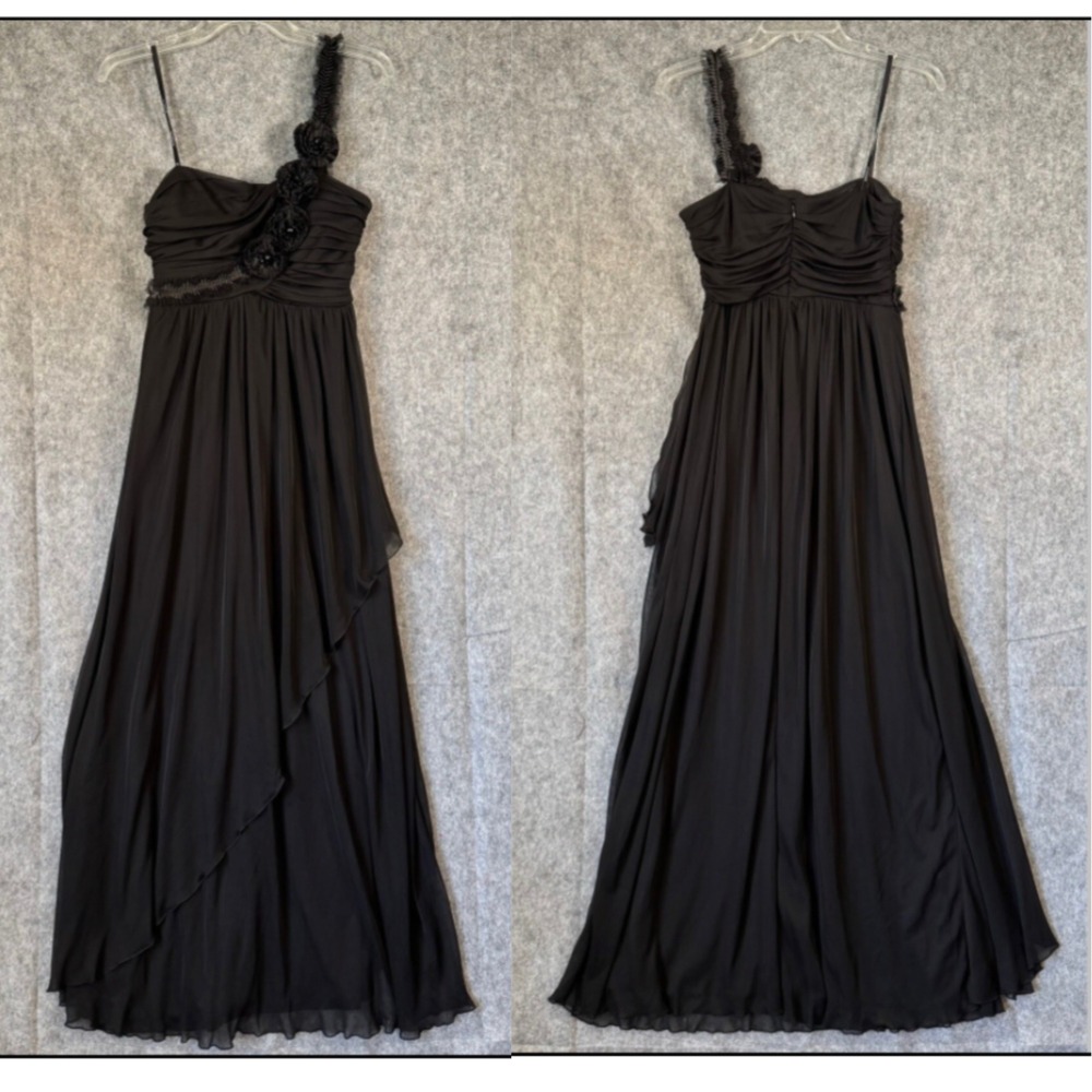 Vintage Intrigue One Shoulder Long Dress Size 11 Black Sheer Flowers Bridesmaid